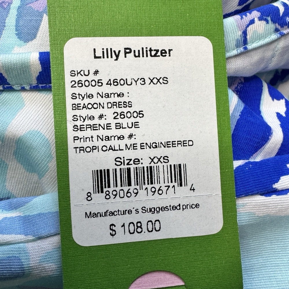 Lilly Pulitzer Women's Beacon Dress‎ Tropical Call Me Serene Blue XXS NWT Beach - Picture 5 of 5